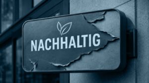 Verwittertes Nachhaltig-Schild an einer Fassade — Symbolbild Greenwashing / EmpCo-Richtlinie
